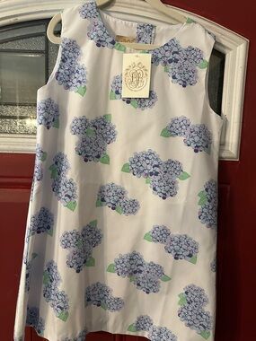 Sleeveless White Shift Dress with Lavender Hydrangea Print